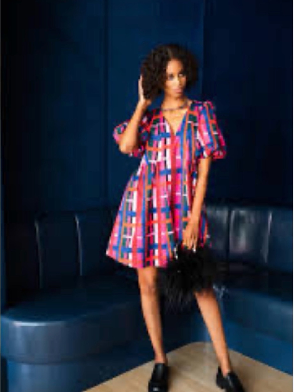 Crosby Kilby pink plaid puff sleeve mini dress